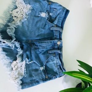 Lace blue jean shorts
